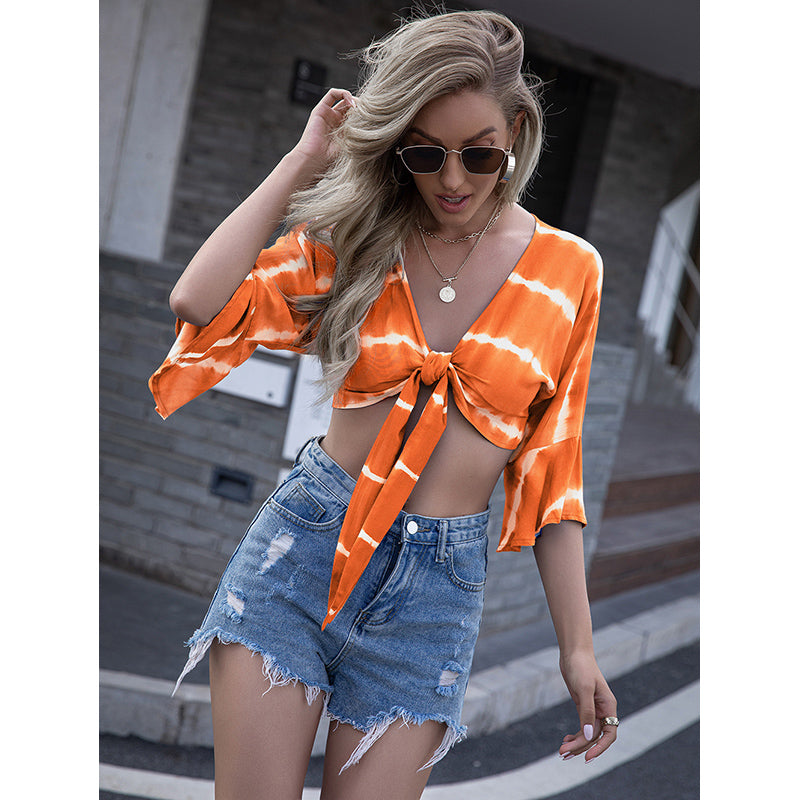V-Neck Dyed Orange Crop Top