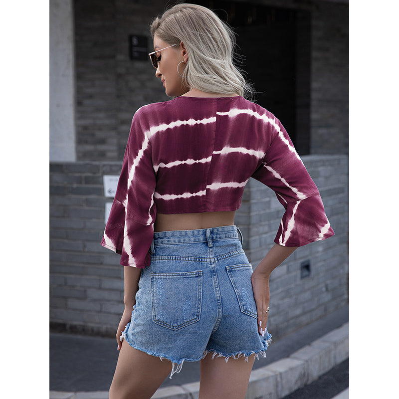 Tie & Dye Bell Sleeves Bralette Crop Top