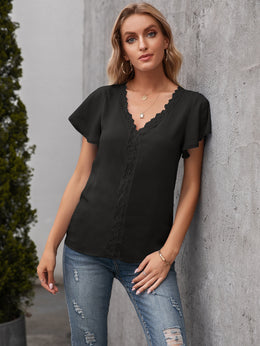 Black Lace Inserted Monochrome Top