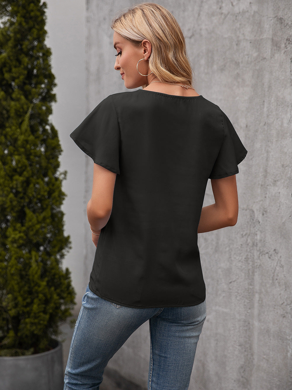 Black Lace Inserted Monochrome Top
