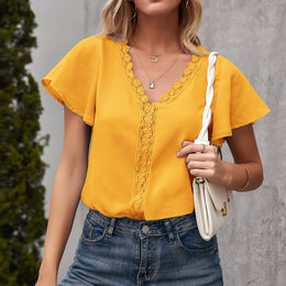 V-Neck Flutter Sleeve Knitted Top