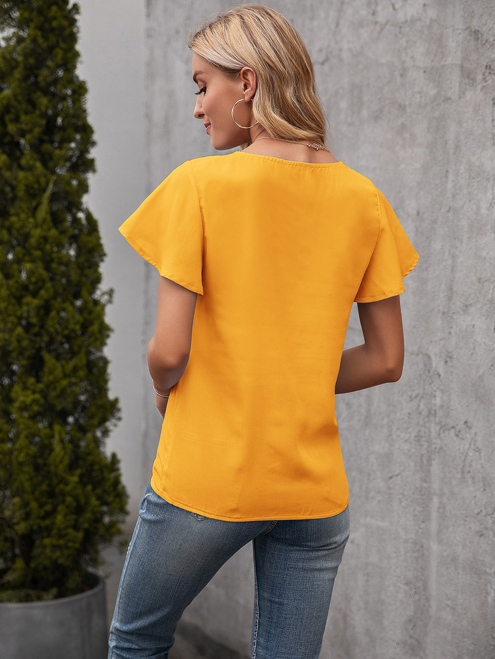 V-Neck Flutter Sleeve Knitted Top