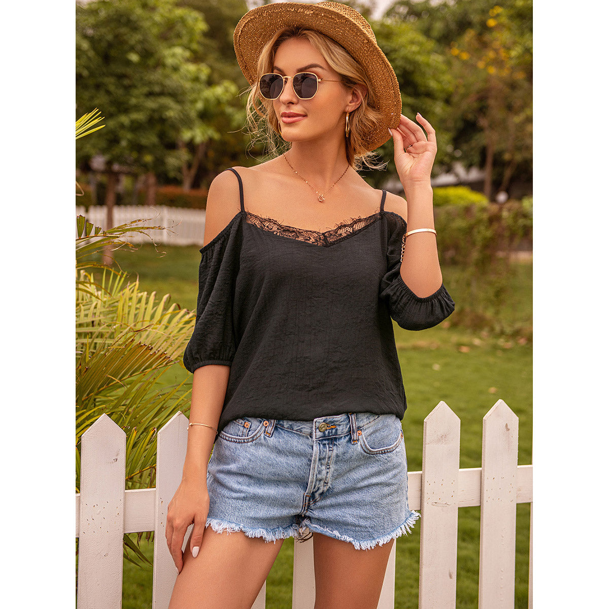 Black Cold-Shoulder Top