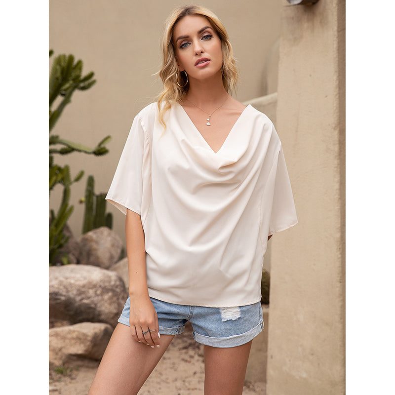 White Cowl Neck Extended Sleeves Top