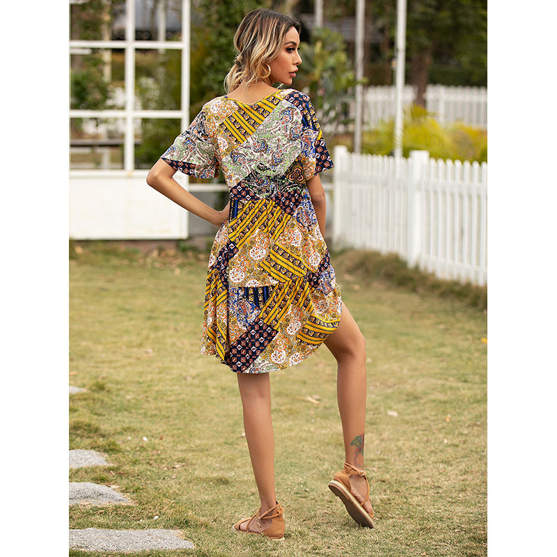 Floral Printed Flared Sleeve A-Line Dress