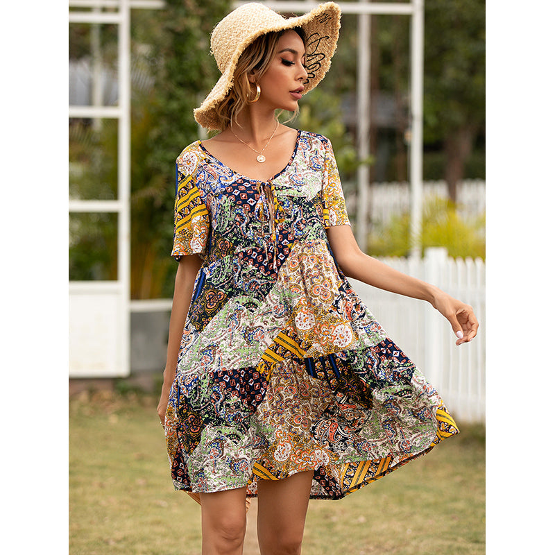 Floral Printed Flared Sleeve A-Line Dress
