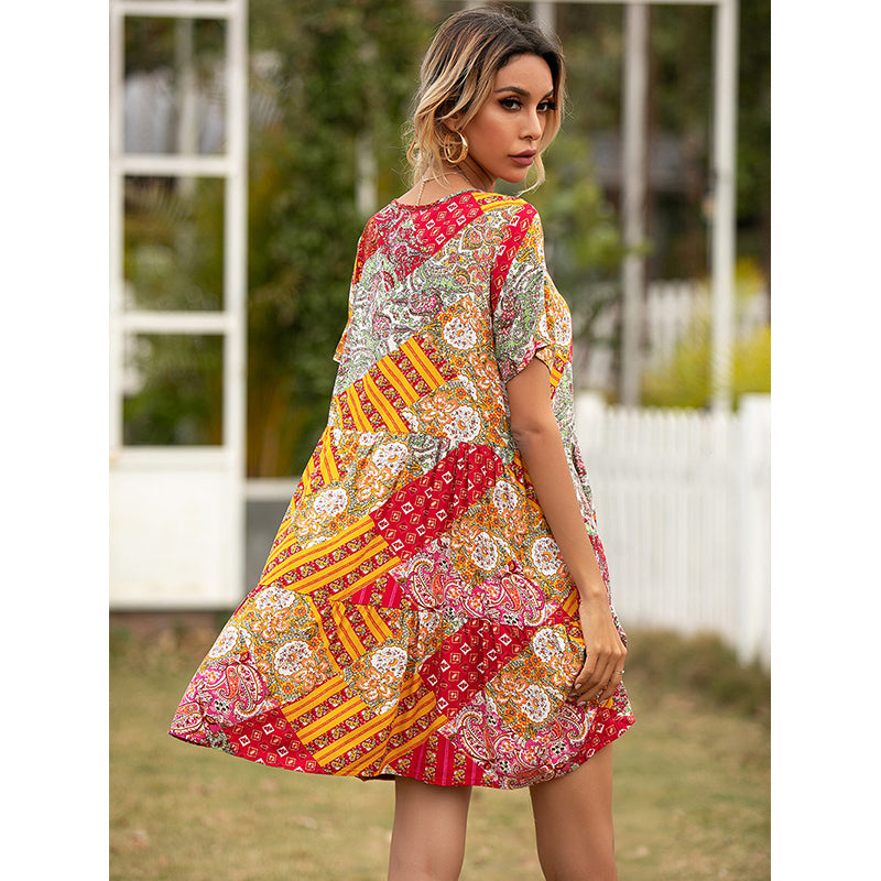Red & White Ethnic Motifs Printed A-Line Dress
