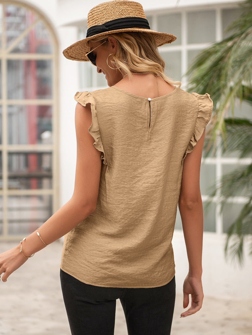 Women Brown Solid Round Neck Top