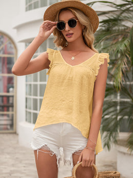 Yellow Flutter Sleeve Top