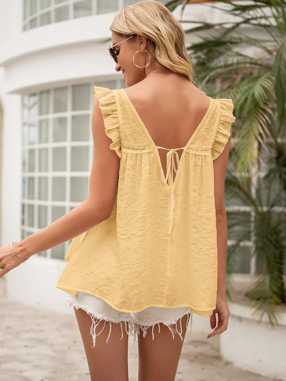 Yellow Flutter Sleeve Top