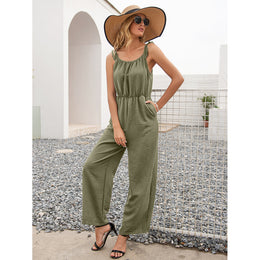 Green Basic Jumpsuit with Ruffles
