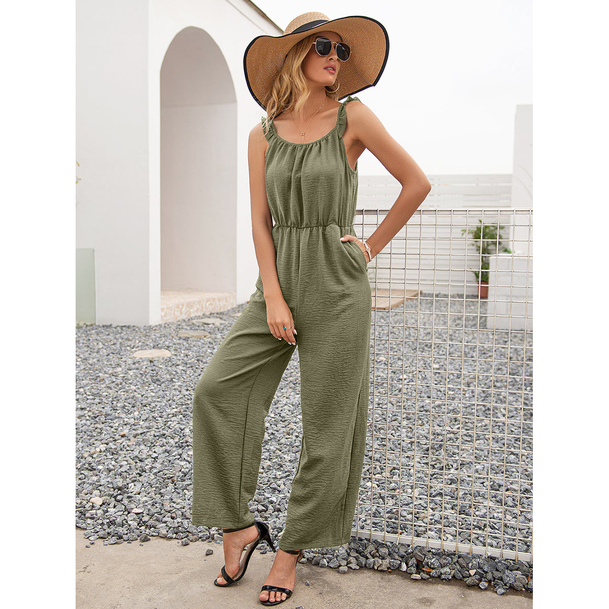 Green Basic Jumpsuit with Ruffles