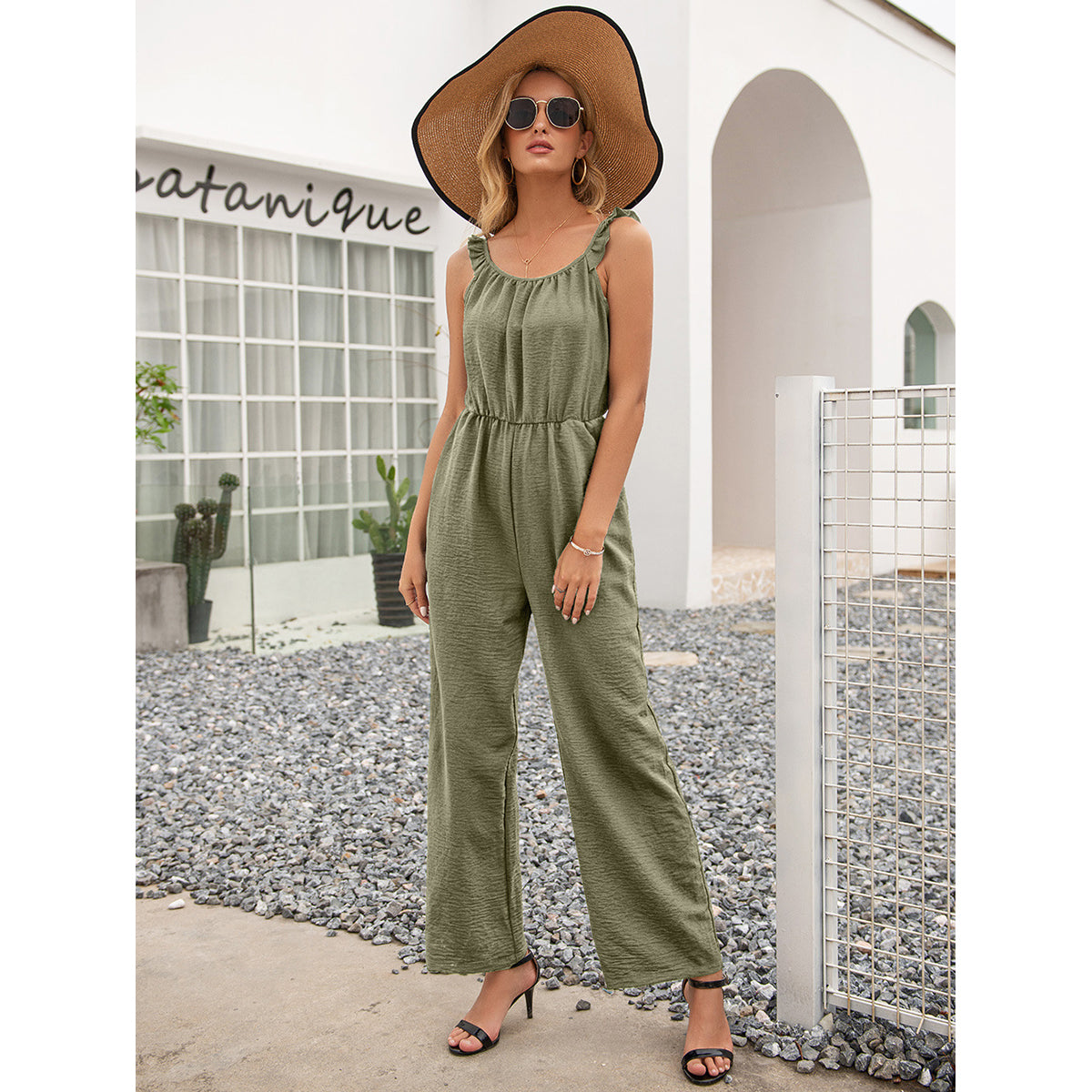 Green Basic Jumpsuit with Ruffles