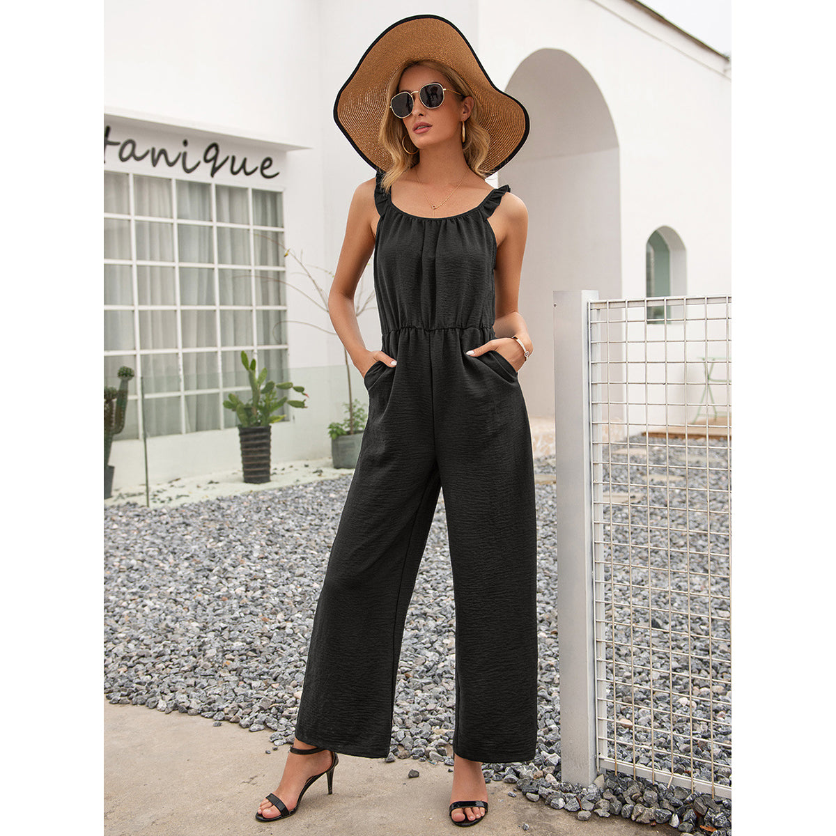 Black Shoulder Straps Basic Jumpsuit