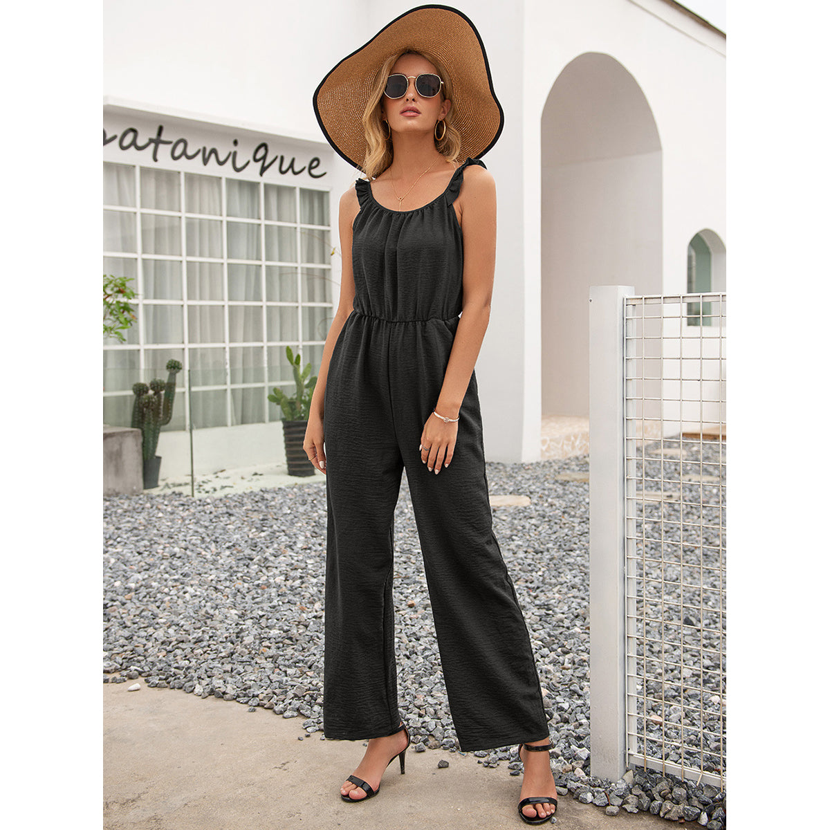 Black Shoulder Straps Basic Jumpsuit