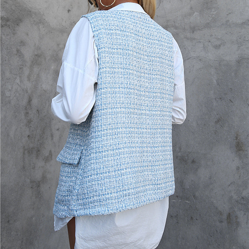 Blue Self Design Longline Tailored Jacket