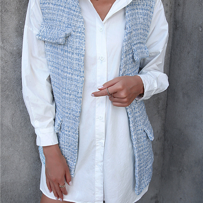 Blue Self Design Longline Tailored Jacket
