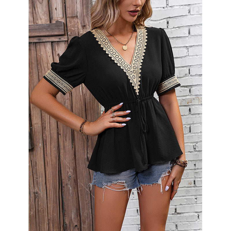 V-Neck Cinched Waist Top
