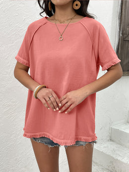 Pink Boat Neck Raglan Sleeves Top