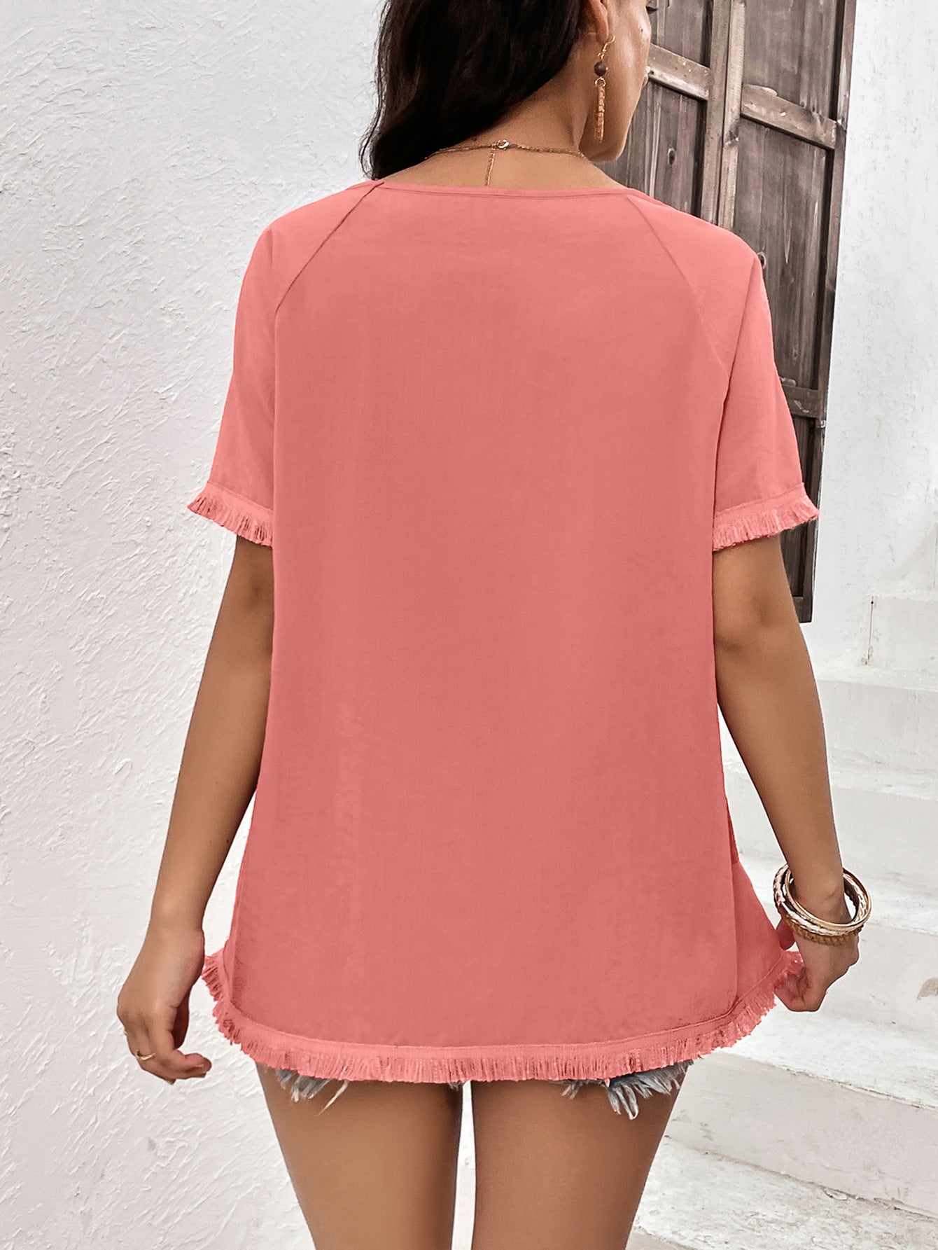 Pink Boat Neck Raglan Sleeves Top