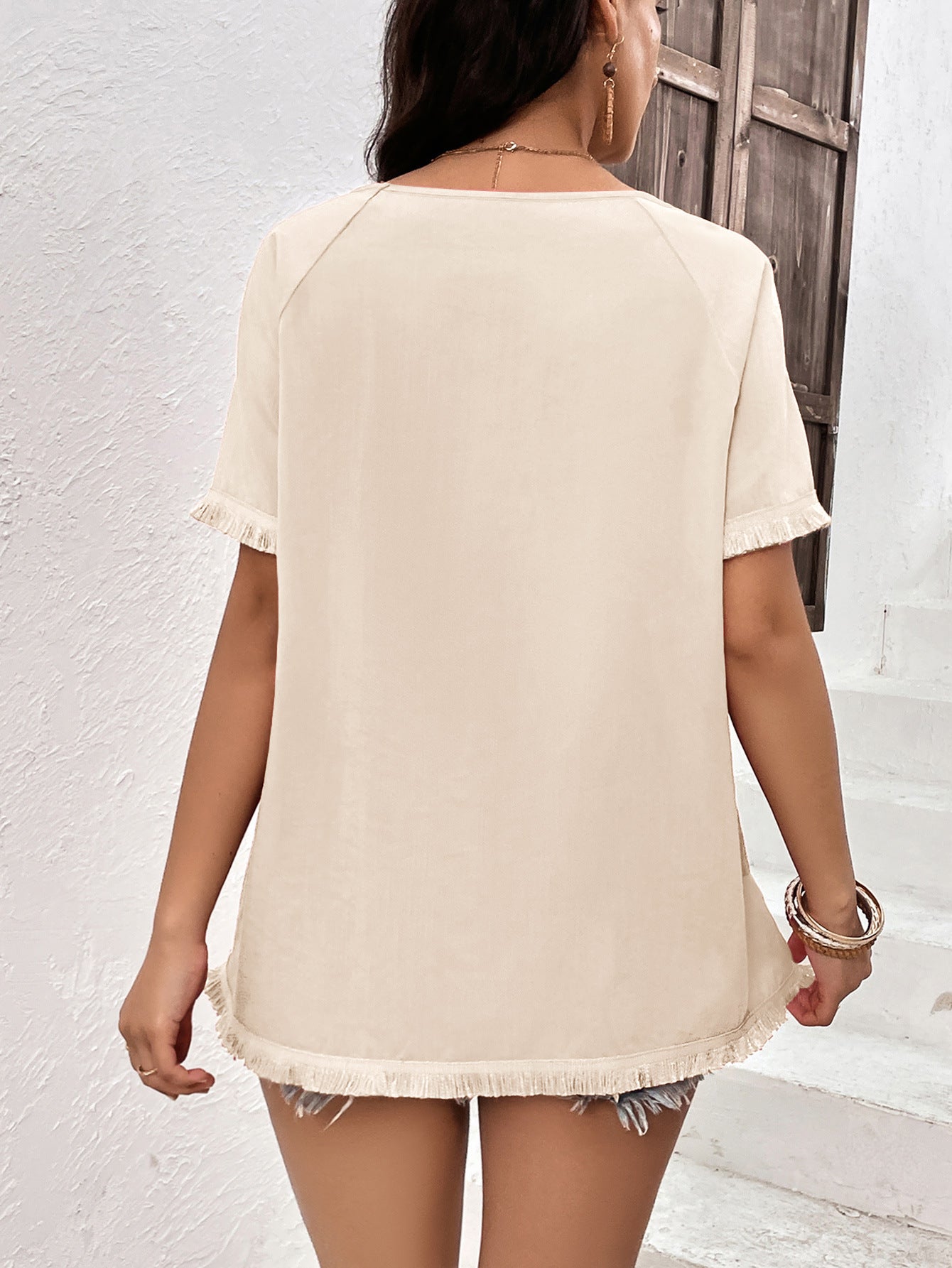 Beige Raglan Sleeves Regular Top