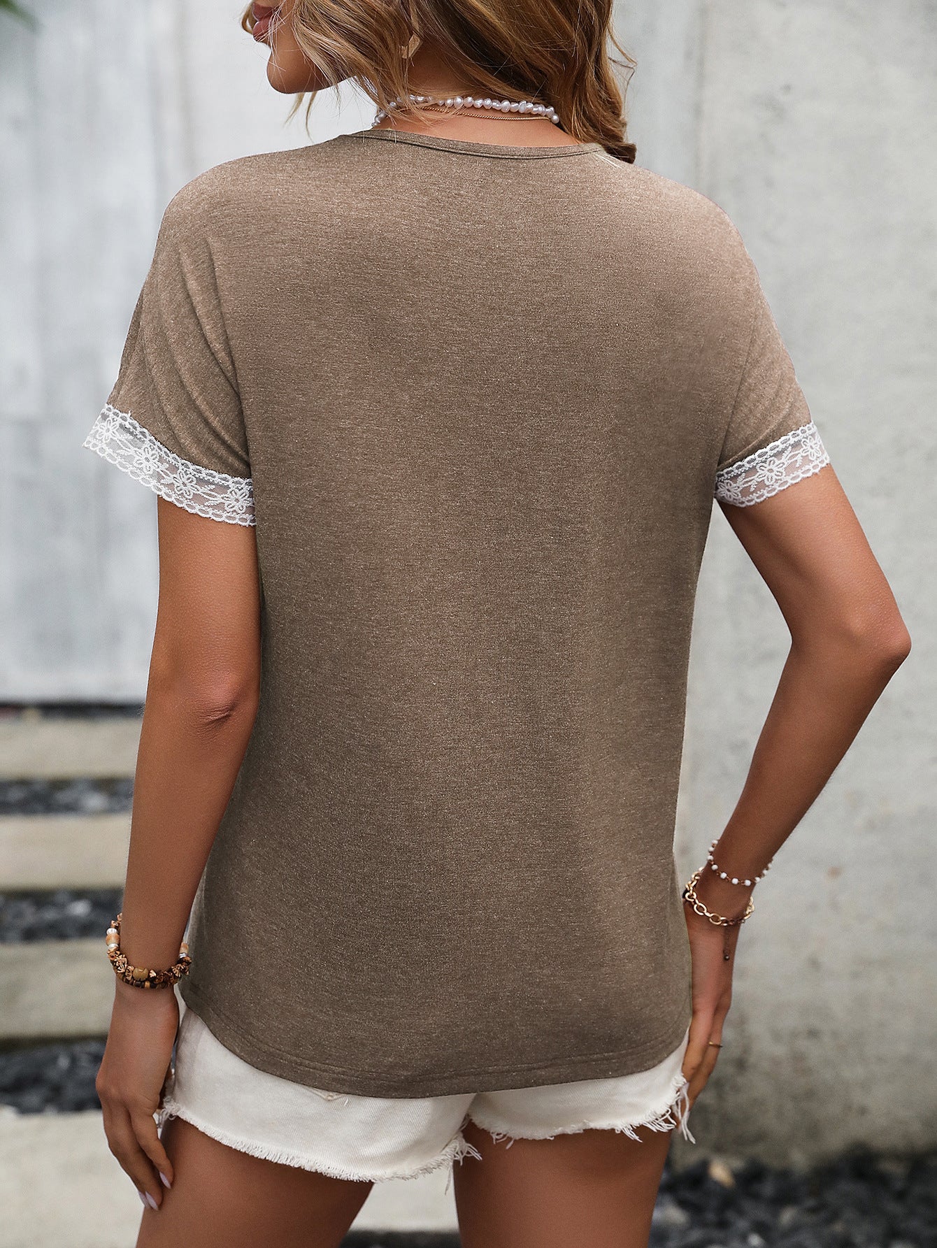 Khaki Extended Sleeves Lace Up Detail Regular Top