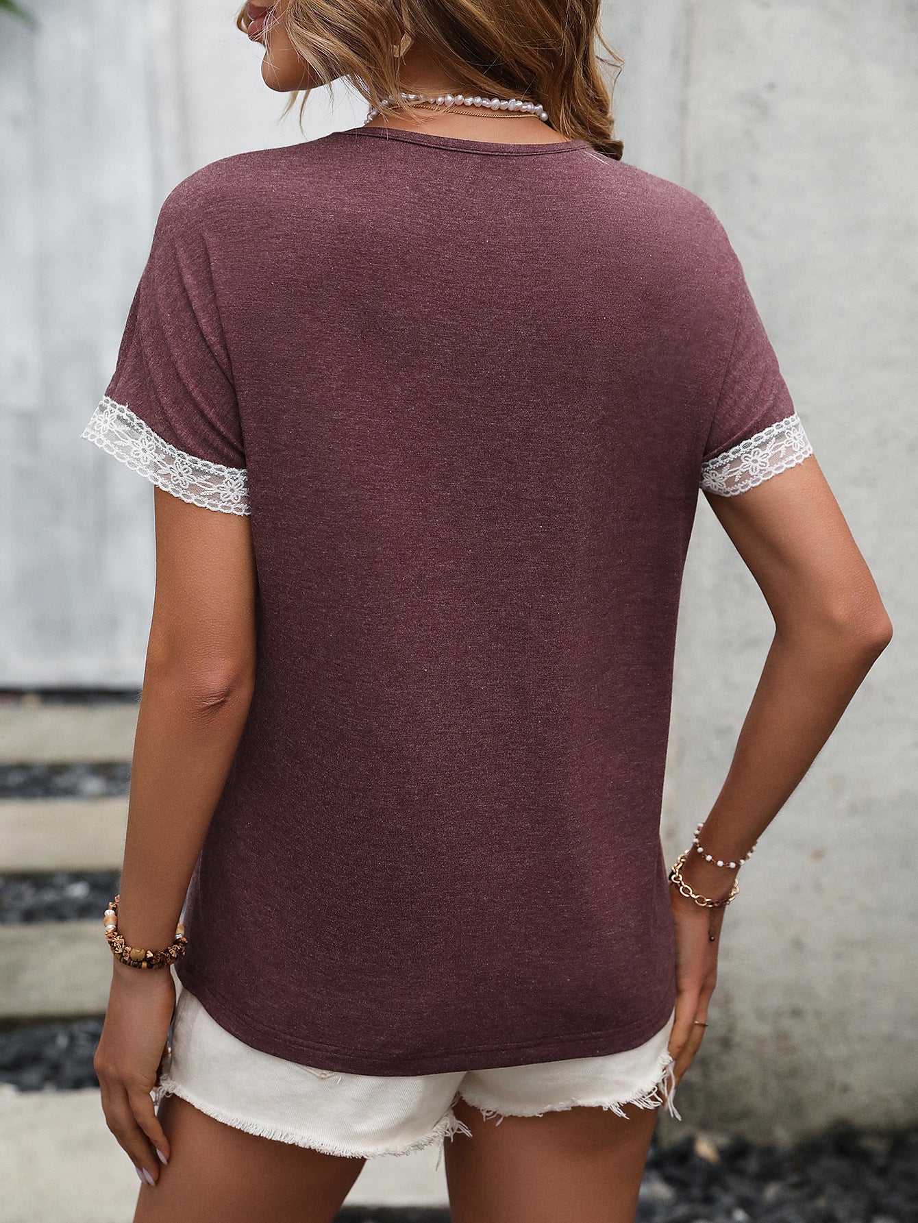 Maroon Extended Sleeves Lace Up Detail Regular Top