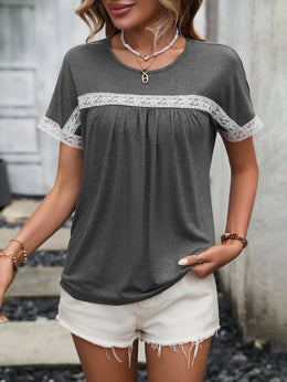 Grey Extended Sleeves Lace Up Detail Regular Top