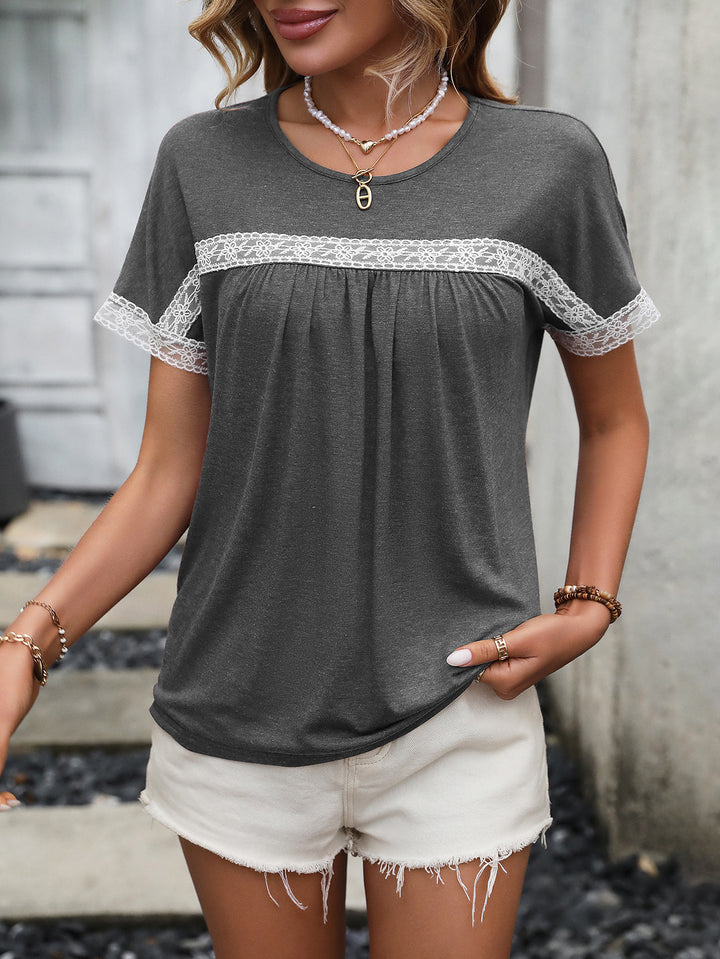 Grey Extended Sleeves Lace Up Detail Regular Top