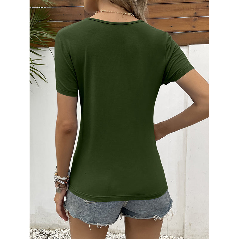 Green V-Neck Lace Inserts Top