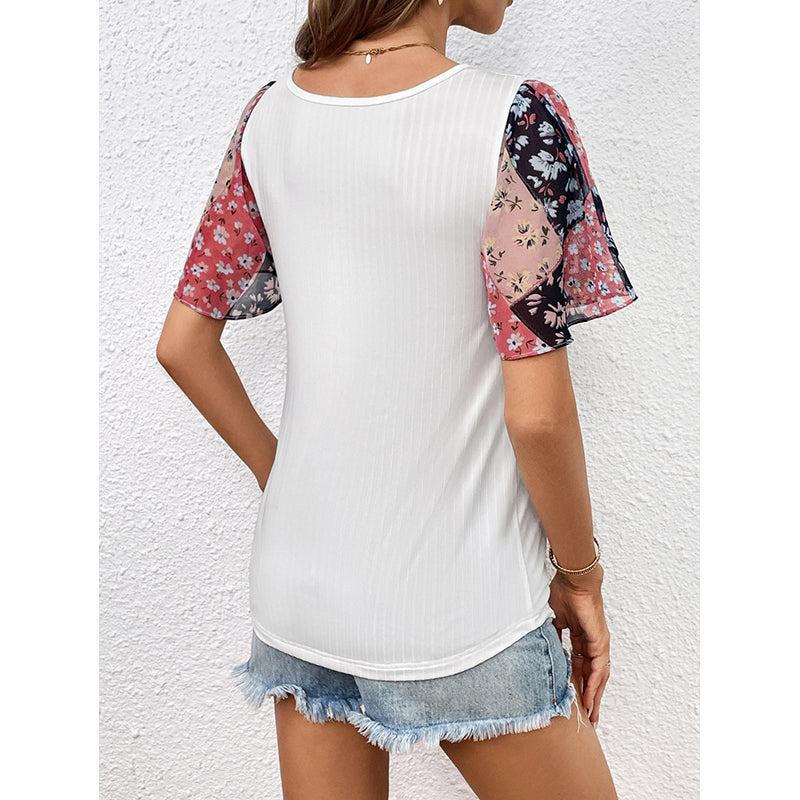 White Floral Flared Sleeves Top