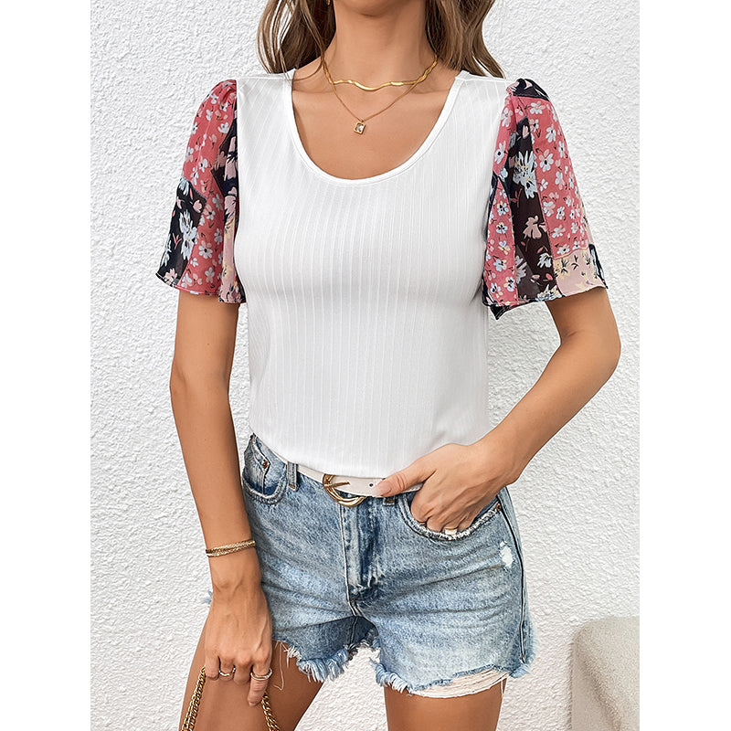 White Floral Flared Sleeves Top