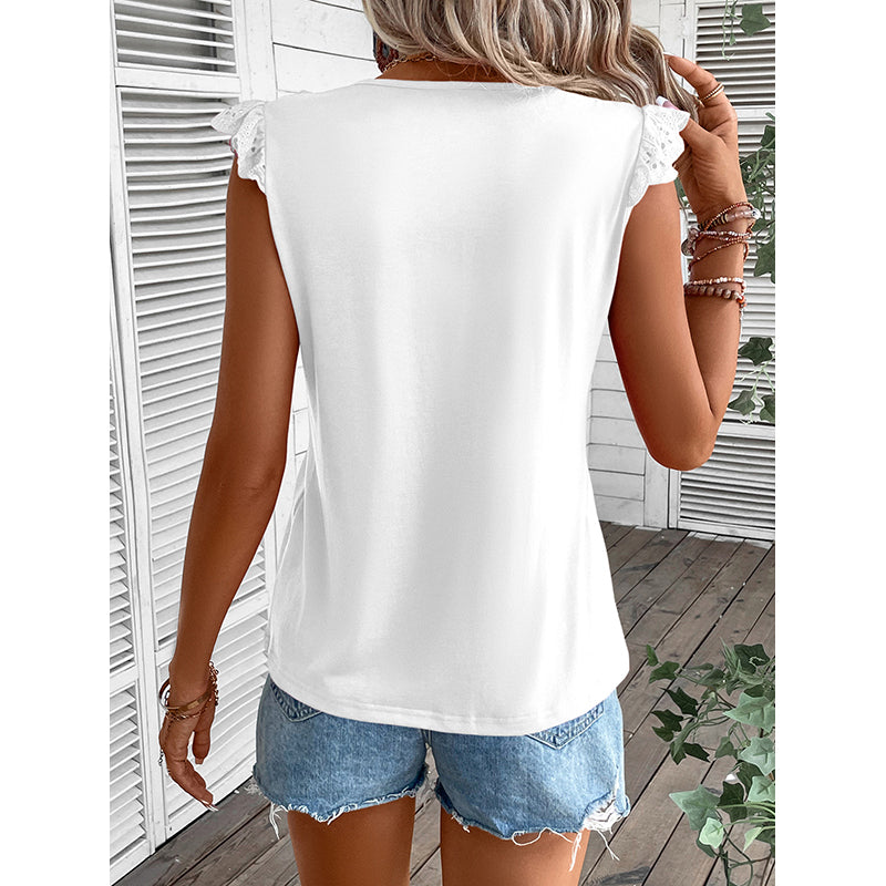 White V-Neck Ruffles Top