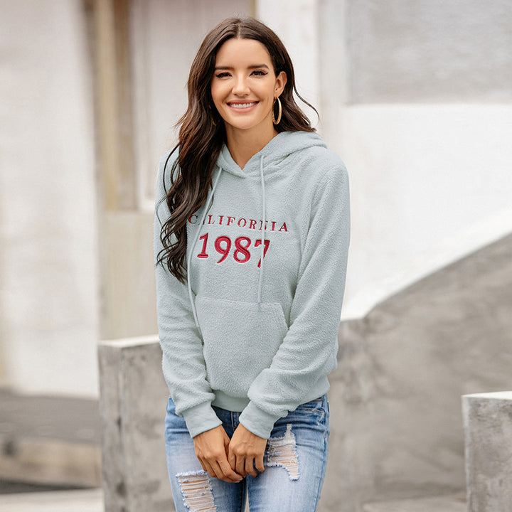 Women Grey Printed Hooded Long Sleeves Sweatshirt