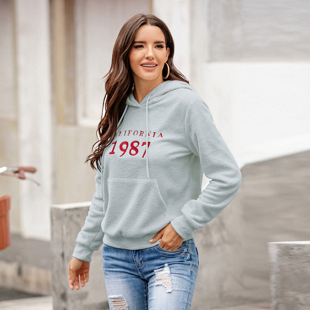 Women Grey Printed Hooded Long Sleeves Sweatshirt
