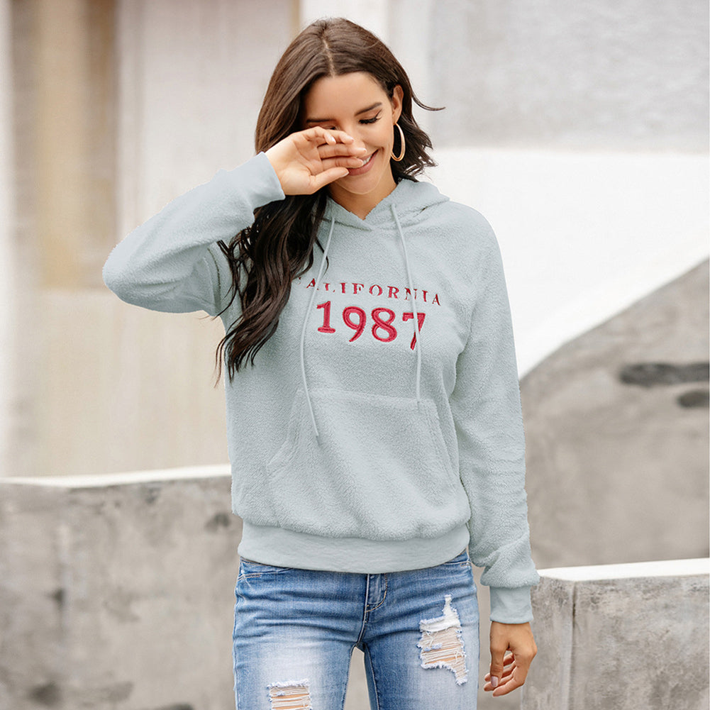Women Grey Printed Hooded Long Sleeves Sweatshirt