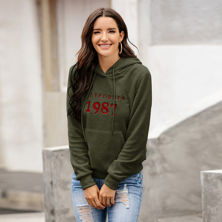 Women Olive Green Printed Hooded Sweatshirt
