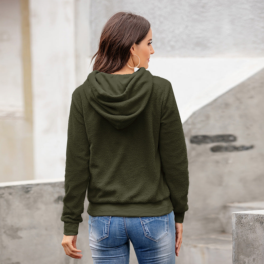 Women Olive Green Printed Hooded Sweatshirt