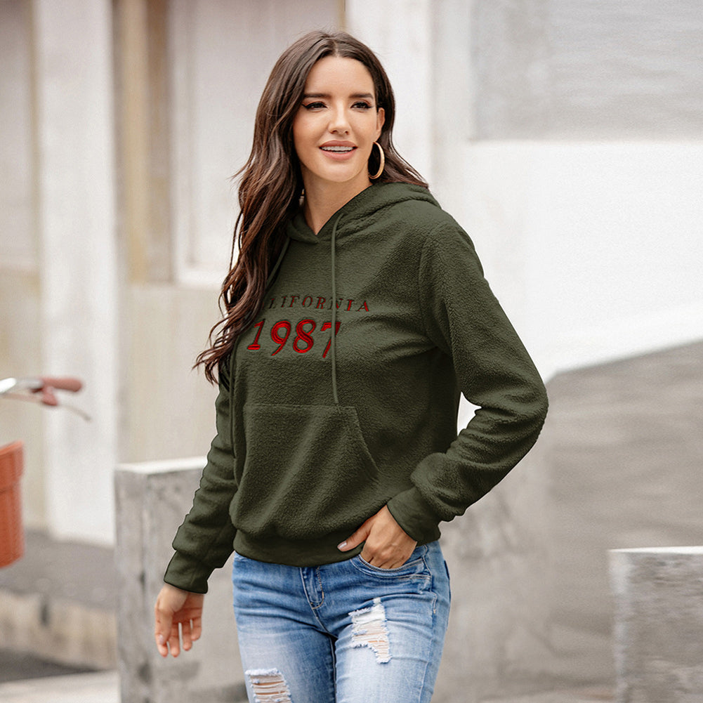 Women Olive Green Printed Hooded Sweatshirt