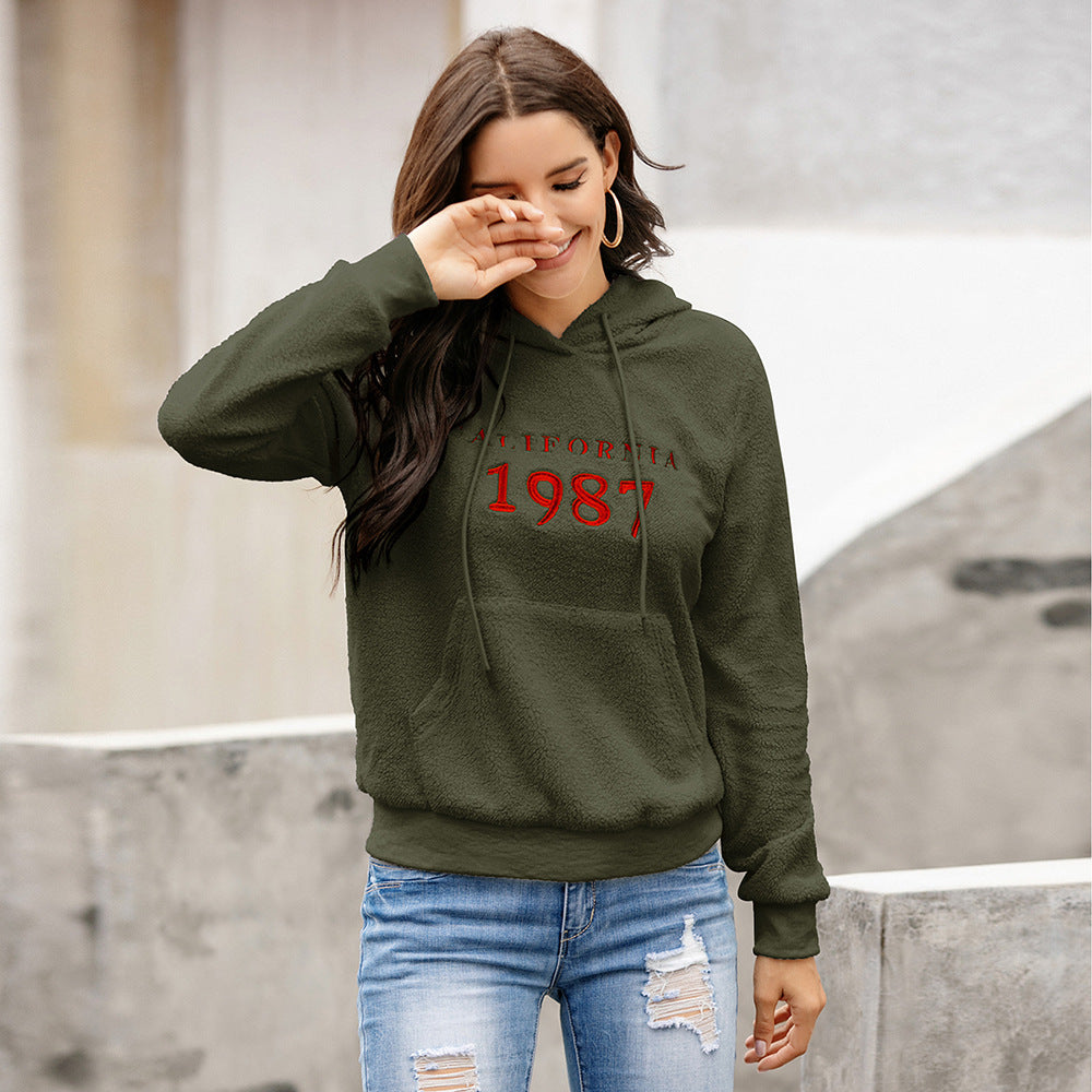 Women Olive Green Printed Hooded Sweatshirt