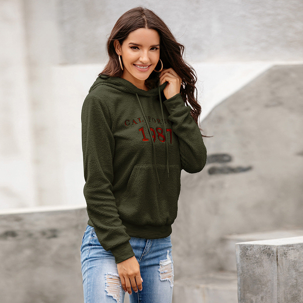 Women Olive Green Printed Hooded Sweatshirt