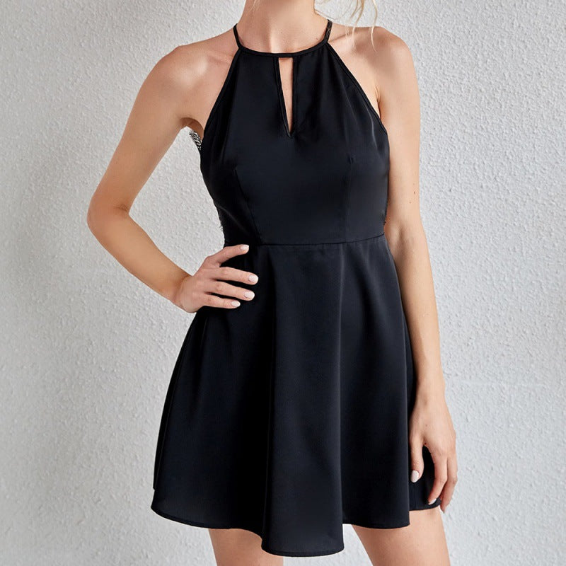 Black Solid Mini Fit and Flare Party Dress