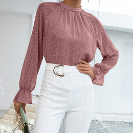 Pink High Neck Long Sleeve Formal Top