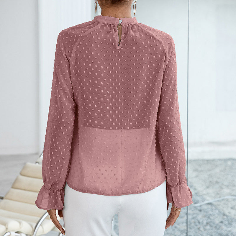 Pink High Neck Long Sleeve Formal Top