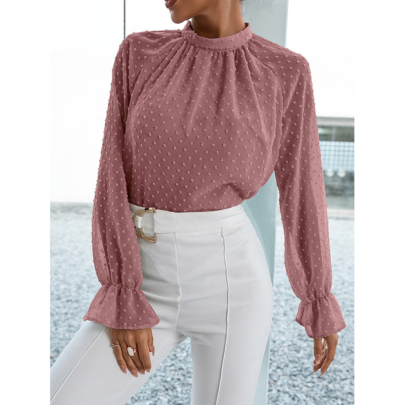 Pink High Neck Long Sleeve Formal Top