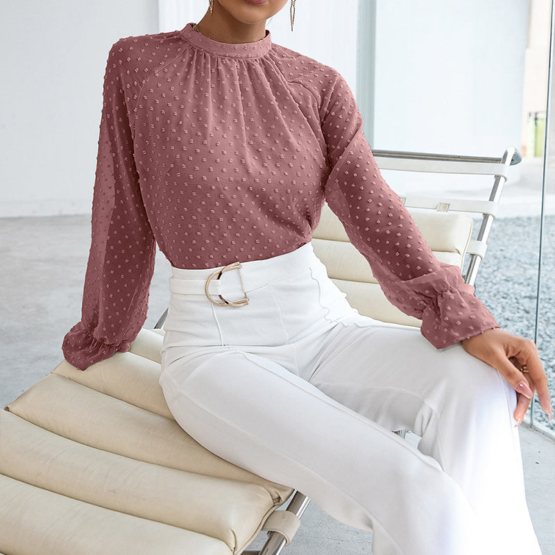 Pink High Neck Long Sleeve Formal Top