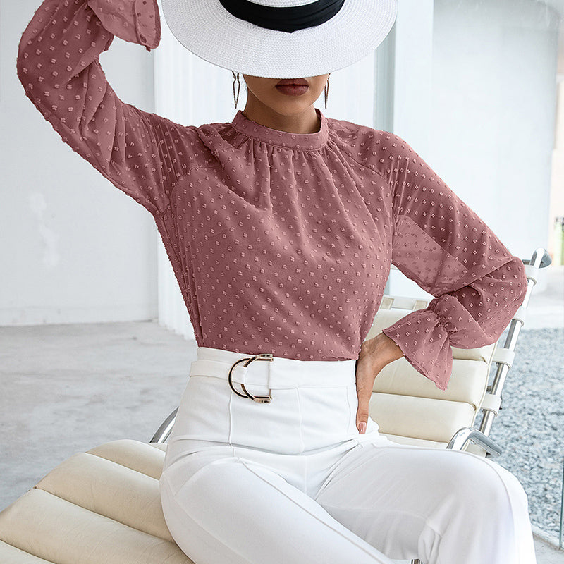 Pink High Neck Long Sleeve Formal Top