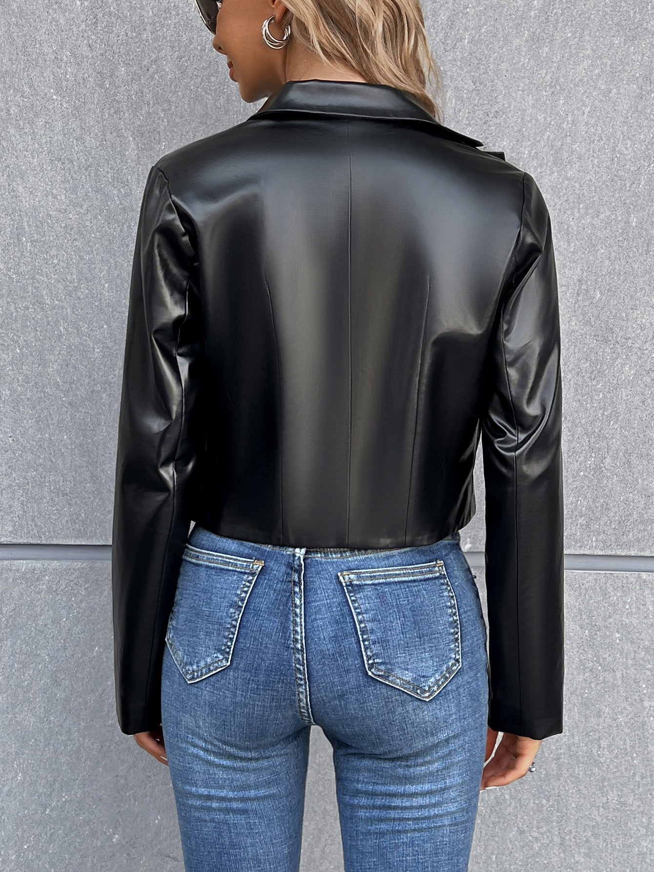 Women Black Crop Leather Jacket