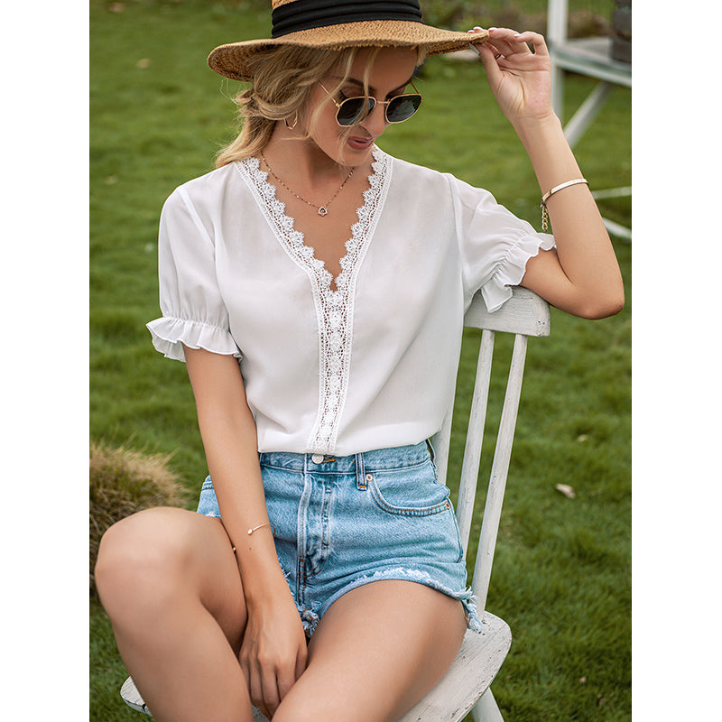 White Puff Sleeves Regular Top