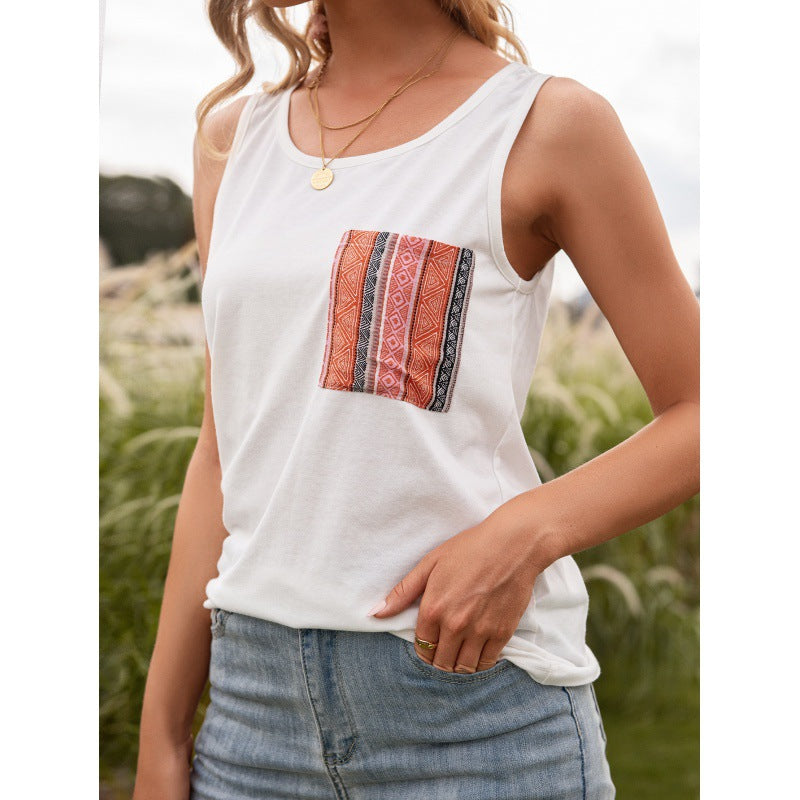 White Print Tank Top